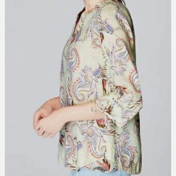 J.Jill Floral Paisley 3/4 Sleeve Tunic Love Linen Tie-Sleeve Blouse Small Petite - Picture 13 of 13